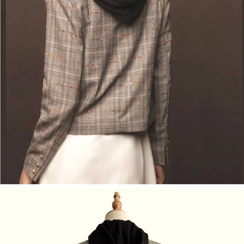 Anthropologie Hooded Removable Dickie Tweed Jacket Black Motif Size Small - Picture 3 of 7